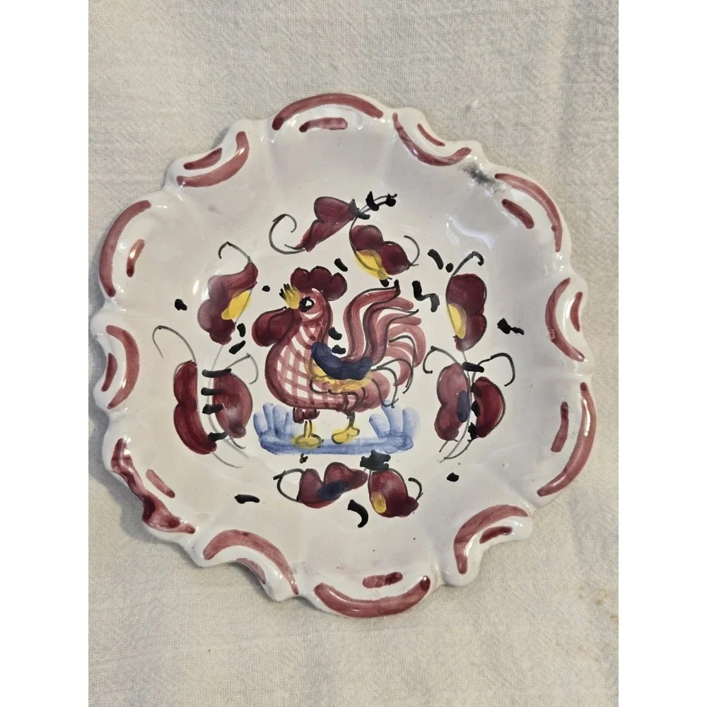 ARS Deruta Italy Hand Painted Rooster Majolica Trinket Dish Wall Plate 5.25